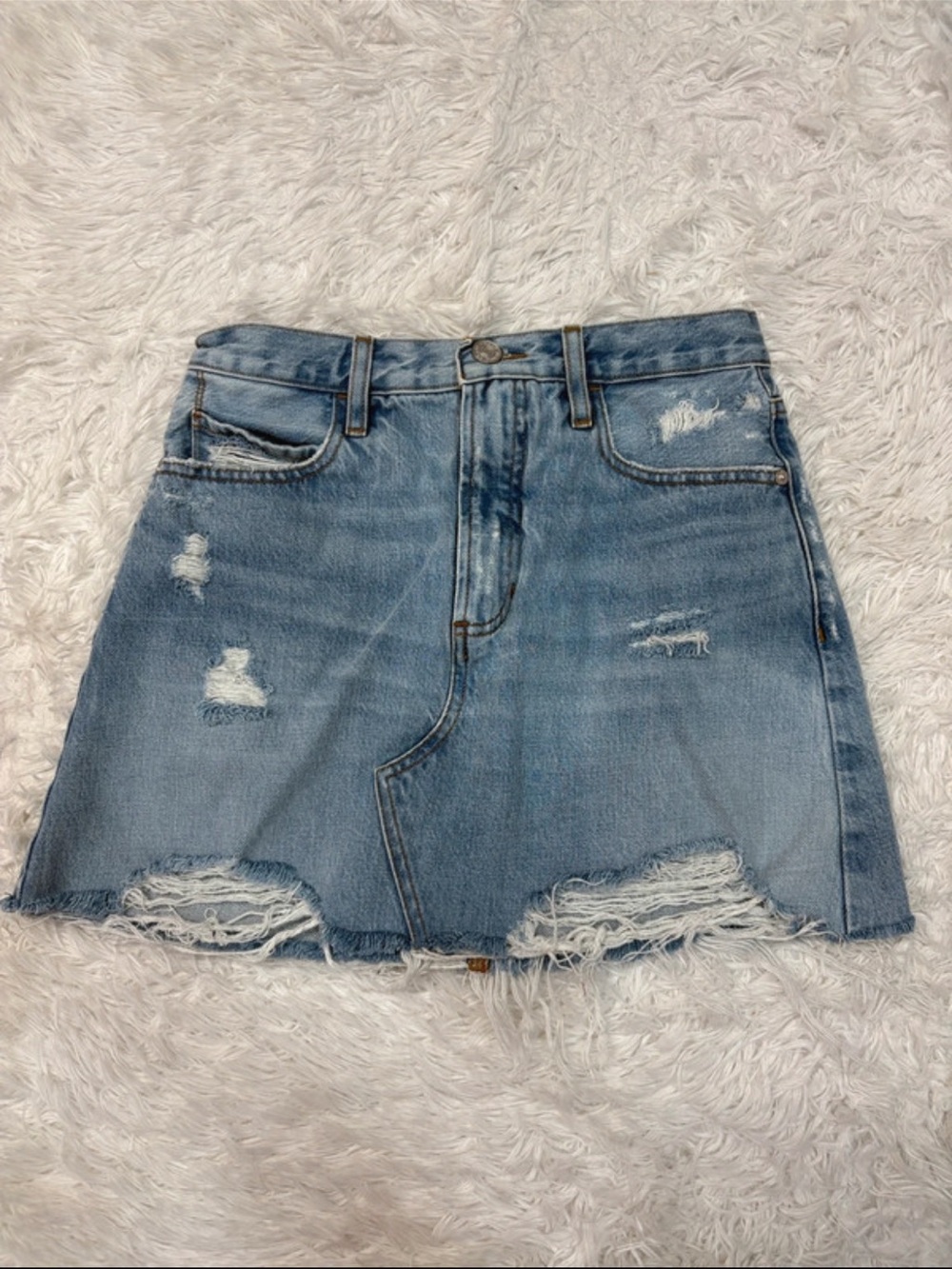 Frame Denim Distressed Mini Skirt - Light Blue